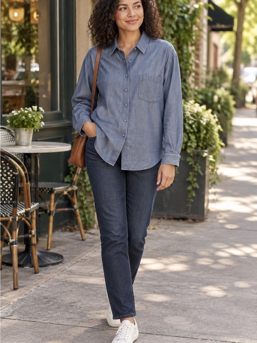 Vintage Talbots Chambray Denim Shirt Women’s M 100% Cotton Oversized
